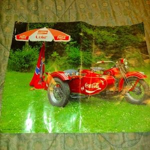 Vintage 8 x 10 Inch Framed Coca Cola Harley Bike and Side Car Wall Photo poster